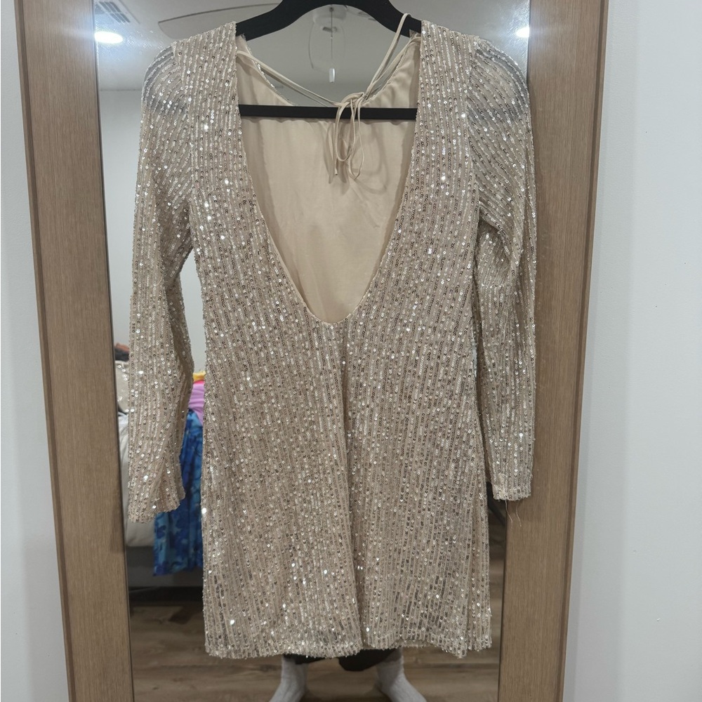 Abercrombie & Fitch Sequin Mini Dress in Cream